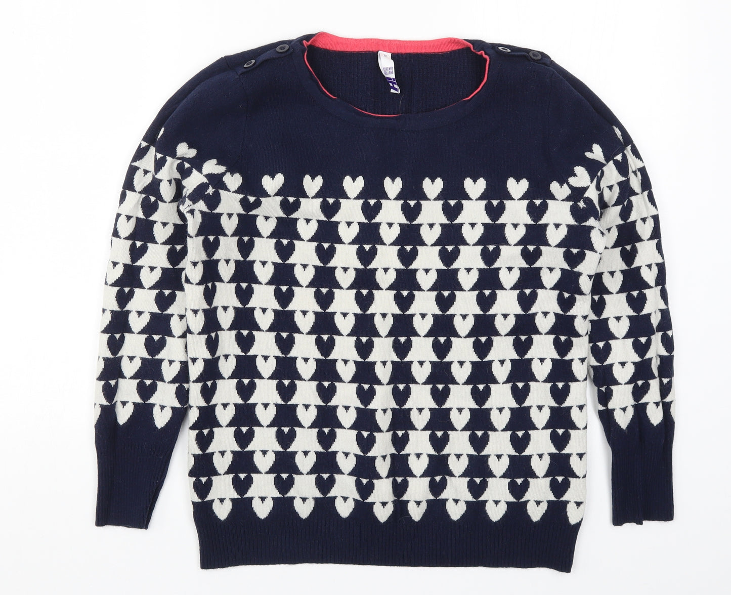 Henry Holland Womens Blue Geometric Knit Pullover Jumper Size 12  - Love Hearts