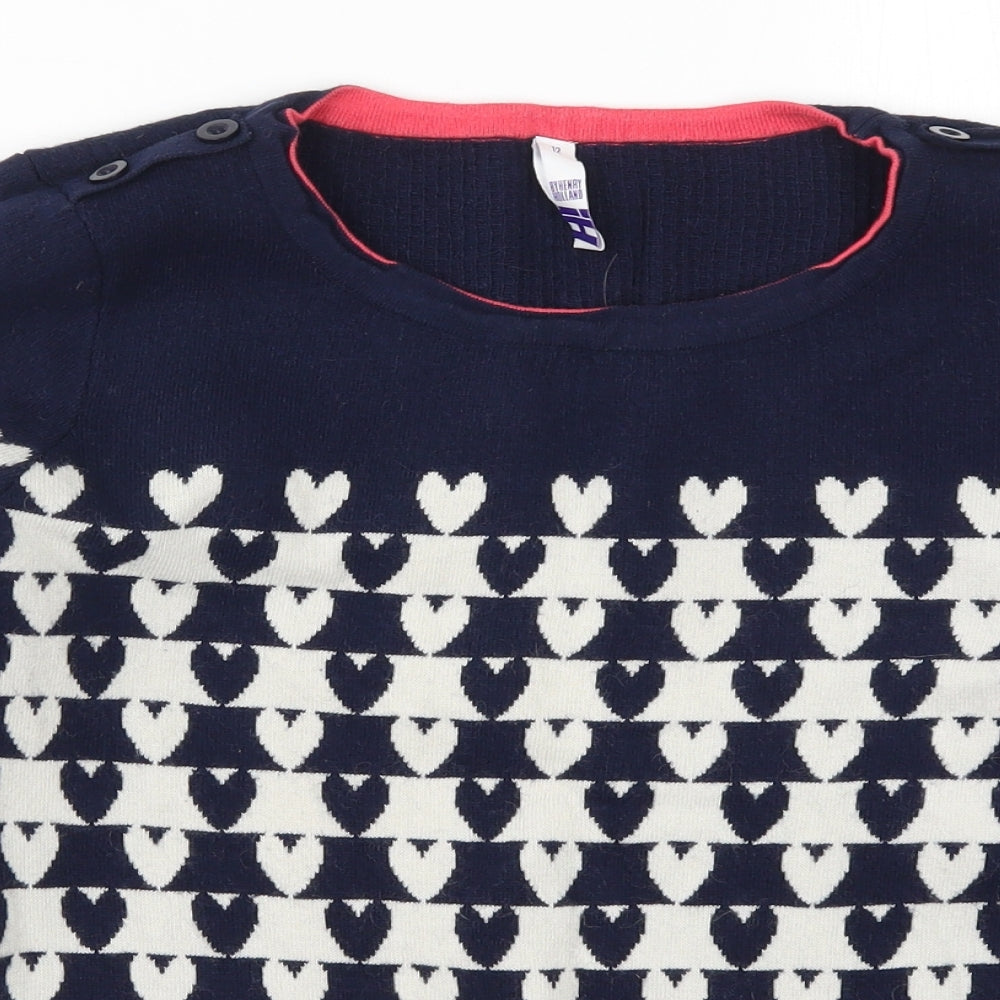 Henry Holland Womens Blue Geometric Knit Pullover Jumper Size 12  - Love Hearts
