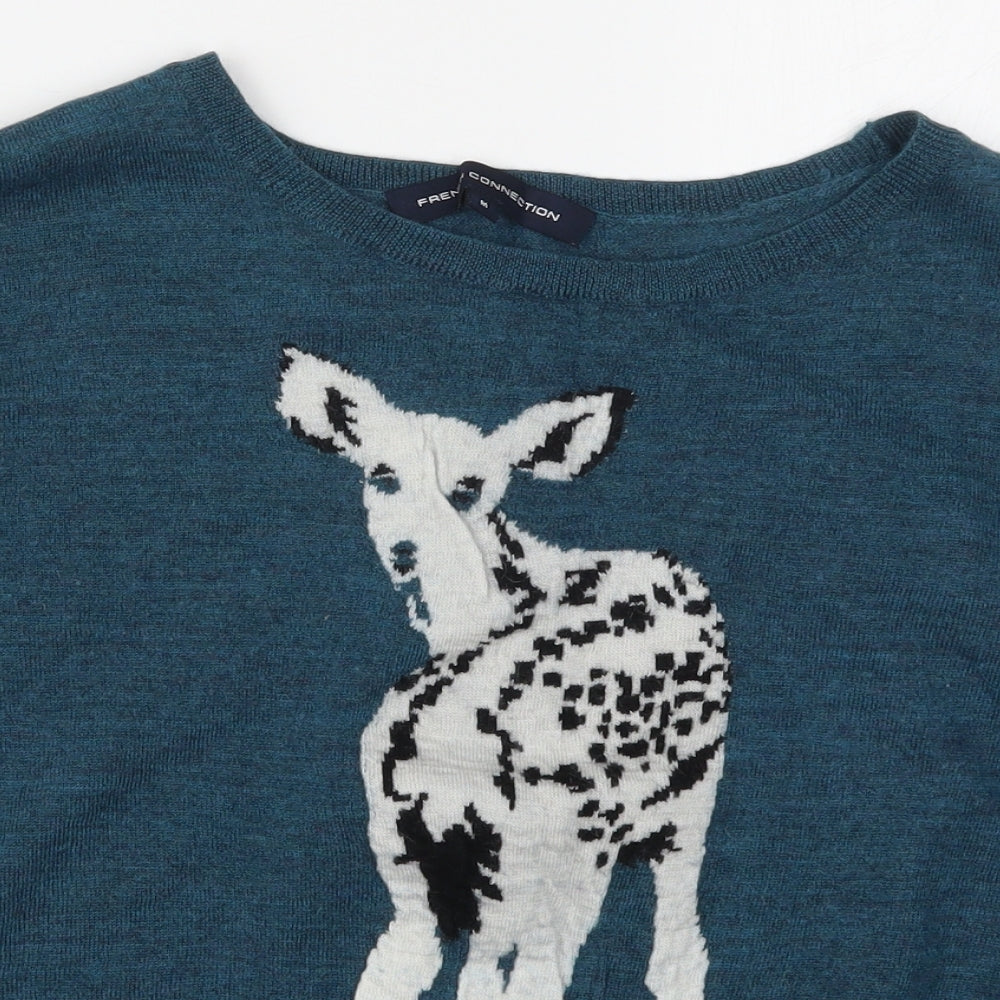 French Connection Womens Blue  Knit Pullover Jumper Size M  - Deer