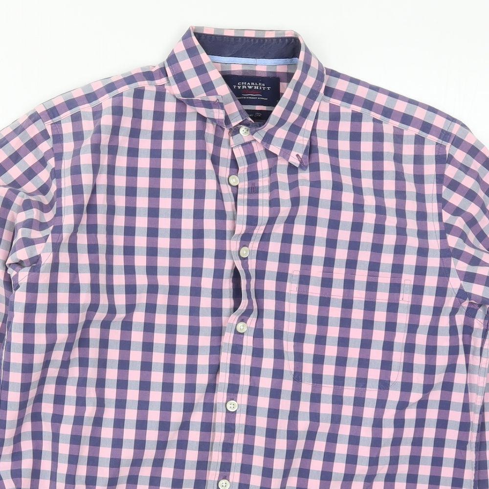 Charles Tyrwhitt Mens Pink Check   Button-Up Size S