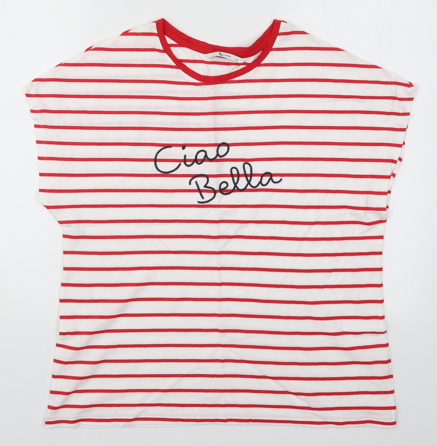 TU Womens Red Striped  Basic T-Shirt Size 16  - Ciao Bella