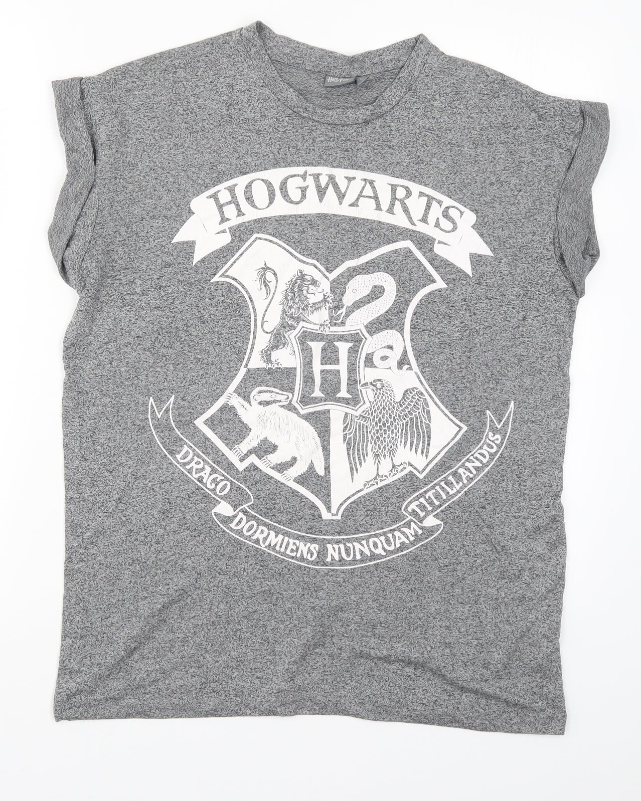 Primark Womens Grey   Basic T-Shirt Size 12  - Harry Potter Hogwarts