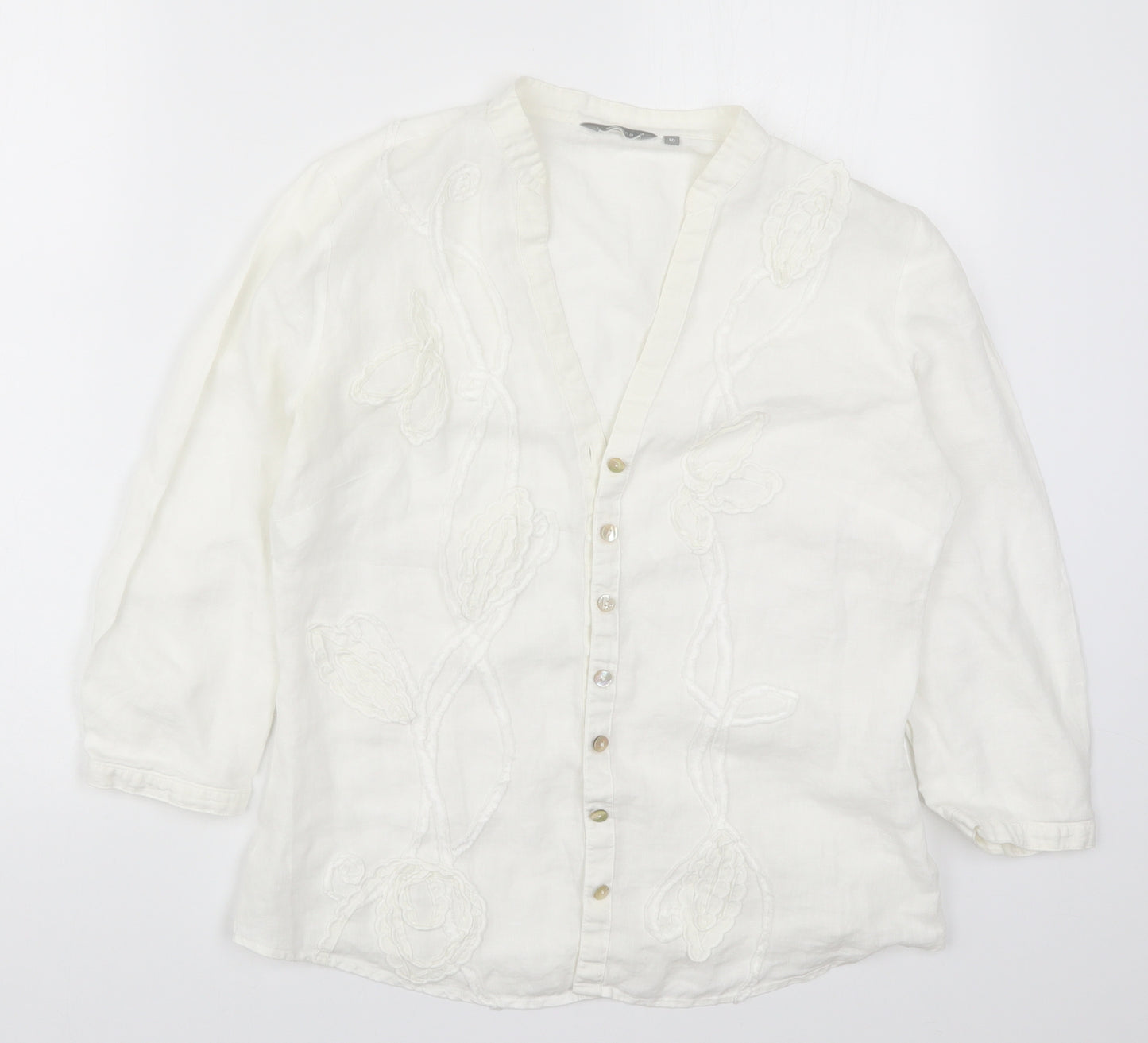 Per Una Womens White   Basic Button-Up Size 10  - Fabric Flowers
