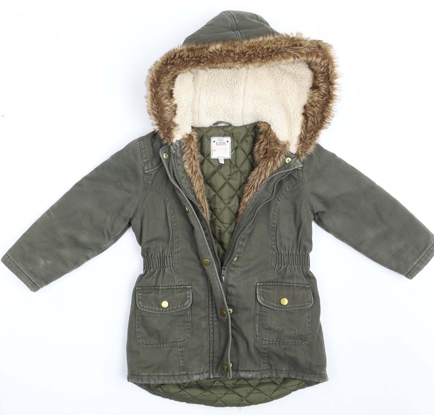 M&S Girls Green  Denim Parka Jacket Size 4-5 Years