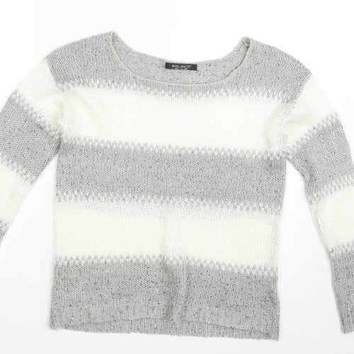 Select Womens Grey Striped  Pullover Jumper Size 10