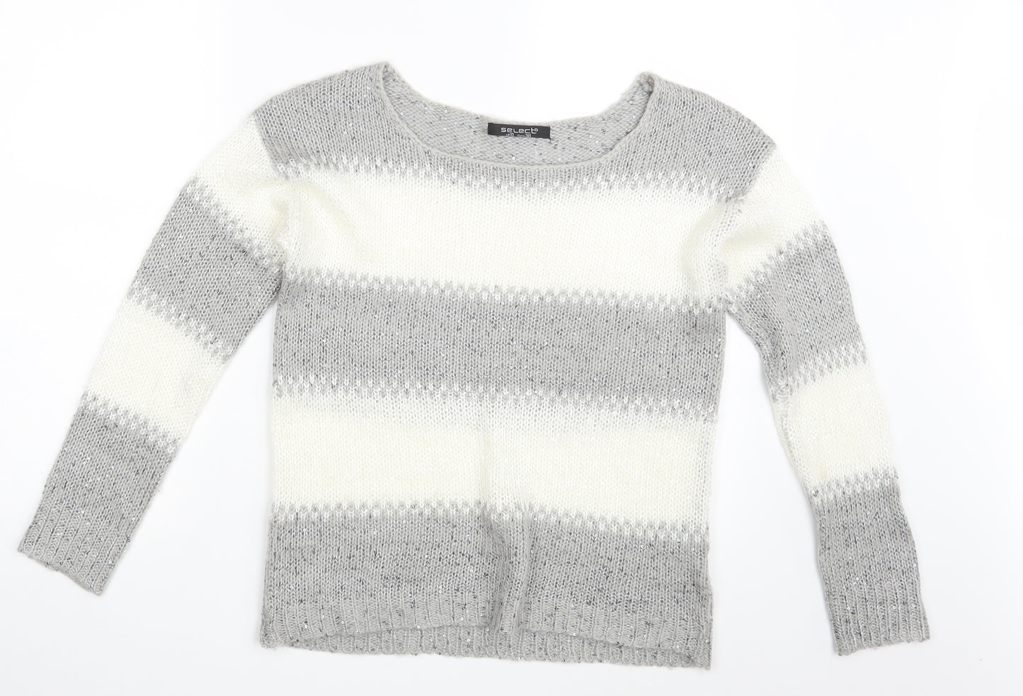 Select Womens Grey Striped  Pullover Jumper Size 10