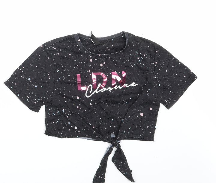 Closure Girls Black Spotted  Basic T-Shirt Size 12-13 Years