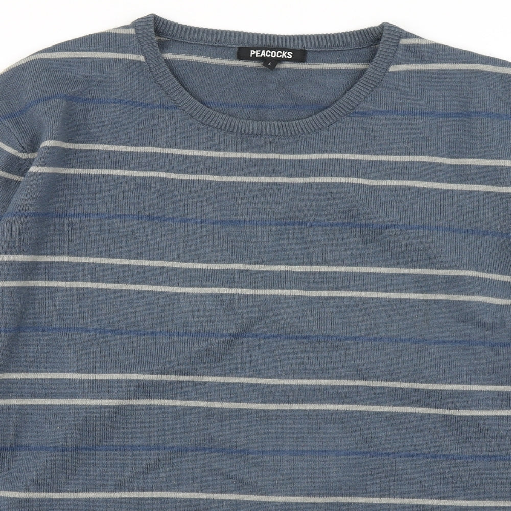 Peacocks Mens Blue Striped Knit Pullover Jumper Size L