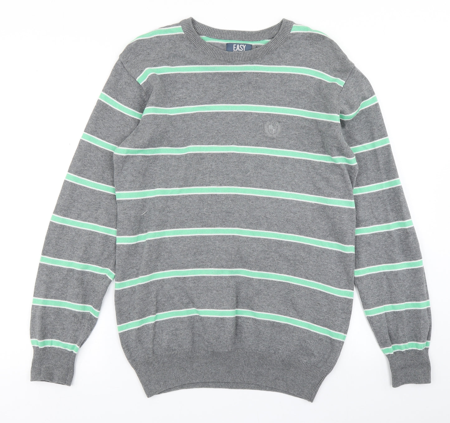 Easy Mens Grey Striped Knit Pullover Jumper Size S