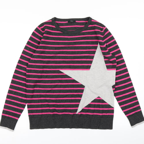 M&Co Womens Black Striped Knit Pullover Jumper Size 14