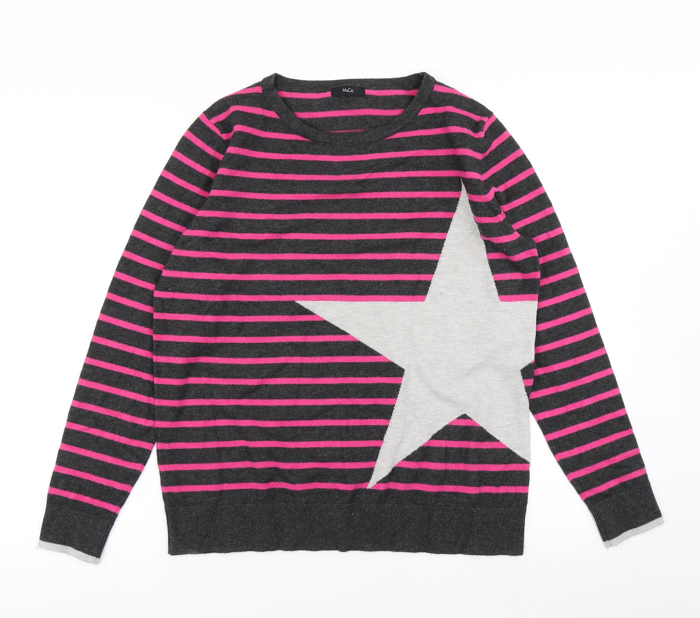 M&Co Womens Black Striped Knit Pullover Jumper Size 14