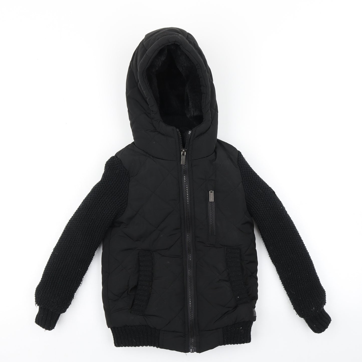 Firetrap Boys Black   Parka Coat Size 4-5 Years  - Knitted sleeves