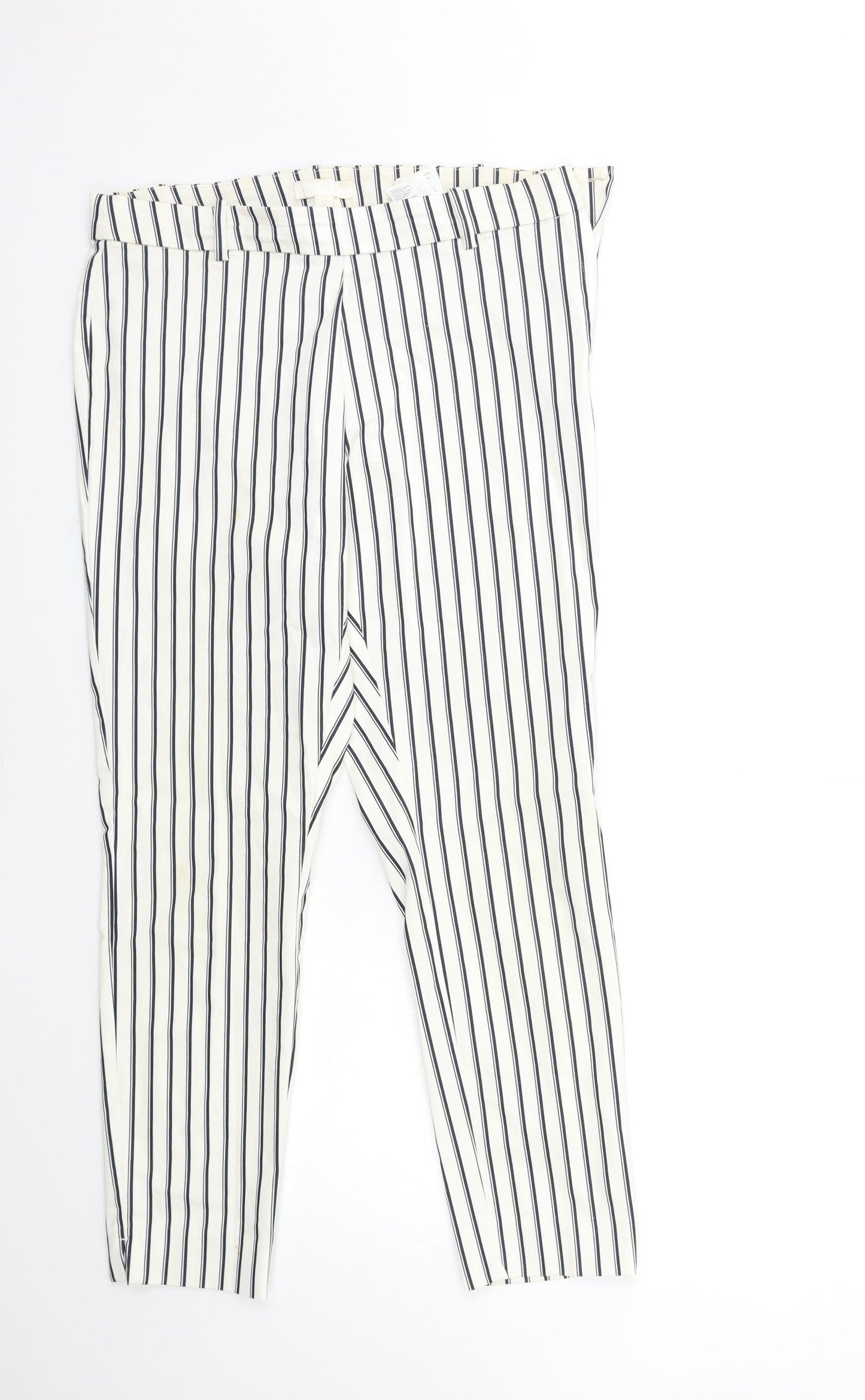H&M Womens White Striped  Trousers  Size 14 L27 in