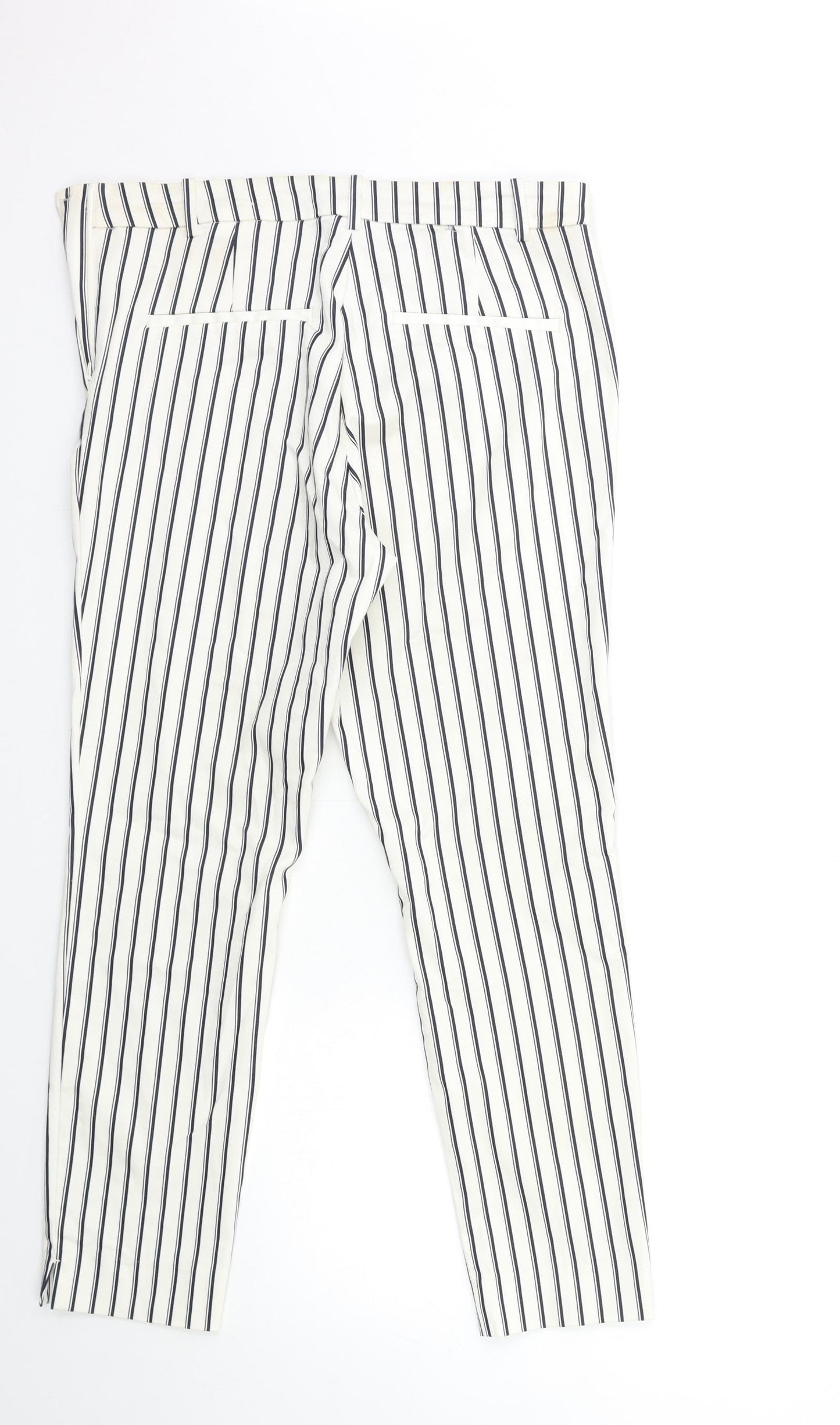 H&M Womens White Striped  Trousers  Size 14 L27 in
