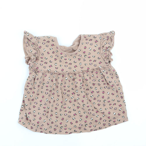 Asda George Girls Brown Animal Print  Basic T-Shirt Size 2-3 Years