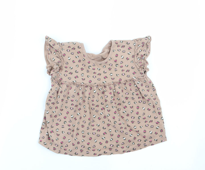 Asda George Girls Brown Animal Print  Basic T-Shirt Size 2-3 Years
