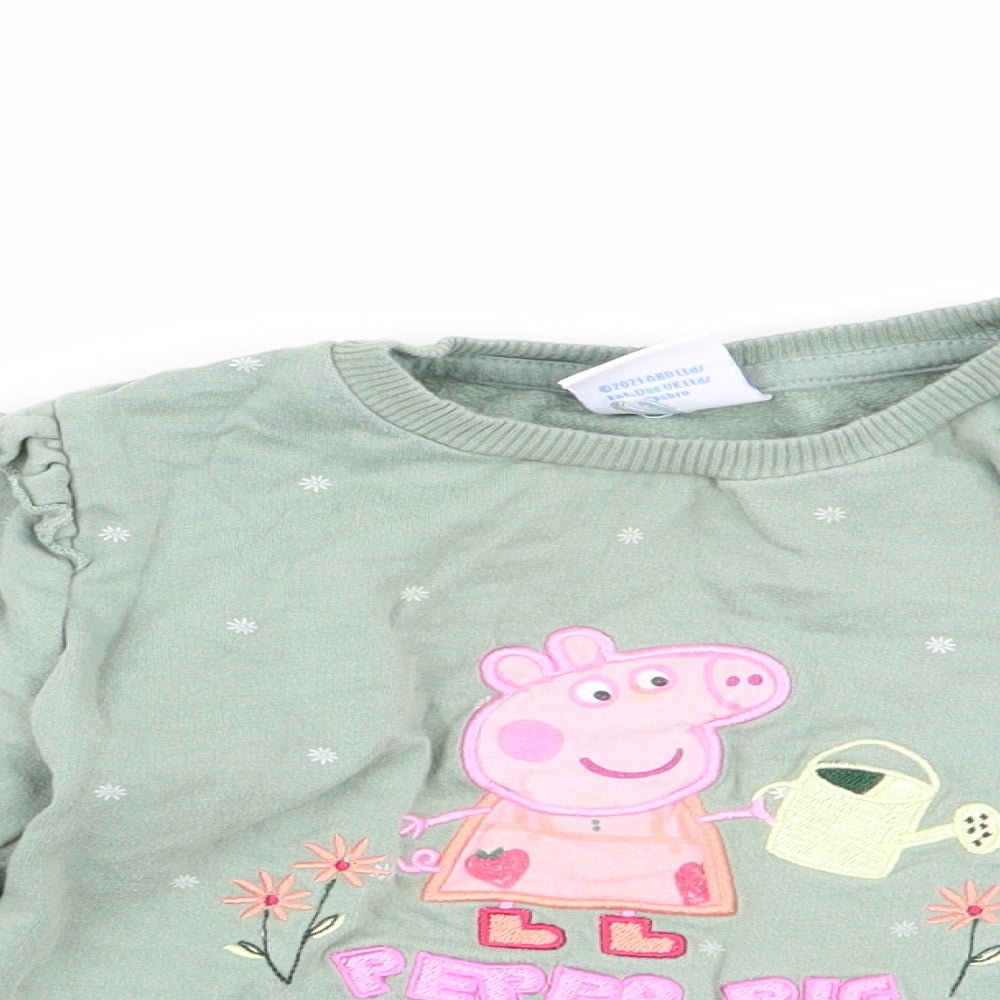 Asda George Girls Green Floral  Pullover Jumper Size 2-3 Years  - peppa pig