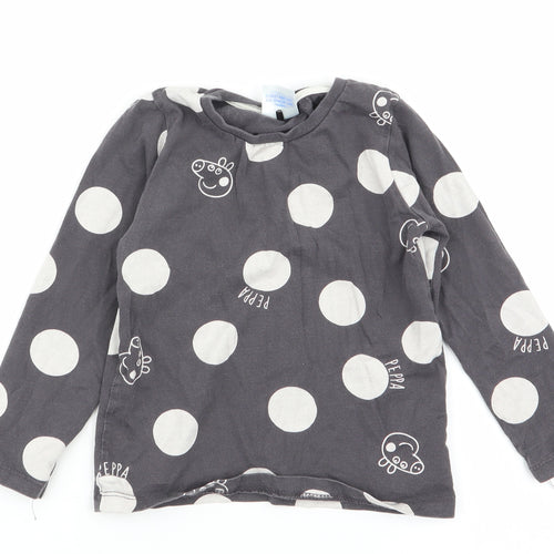 Asda George Girls Grey Polka Dot  Basic T-Shirt Size 2-3 Years  - peppa pig