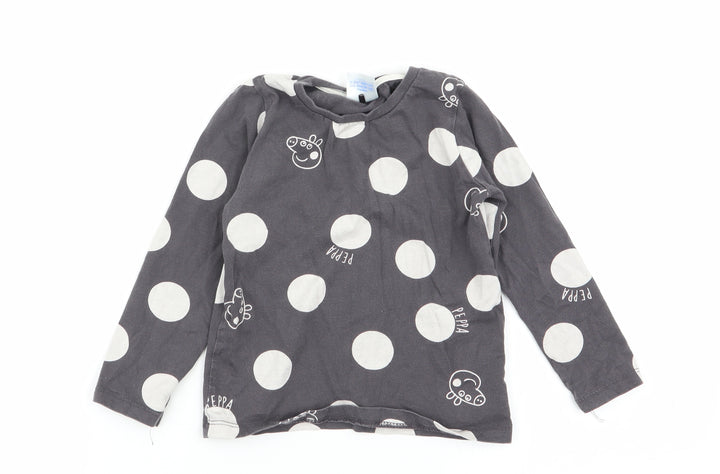 Asda George Girls Grey Polka Dot Basic T-Shirt Size 2-3 Years - peppa pig