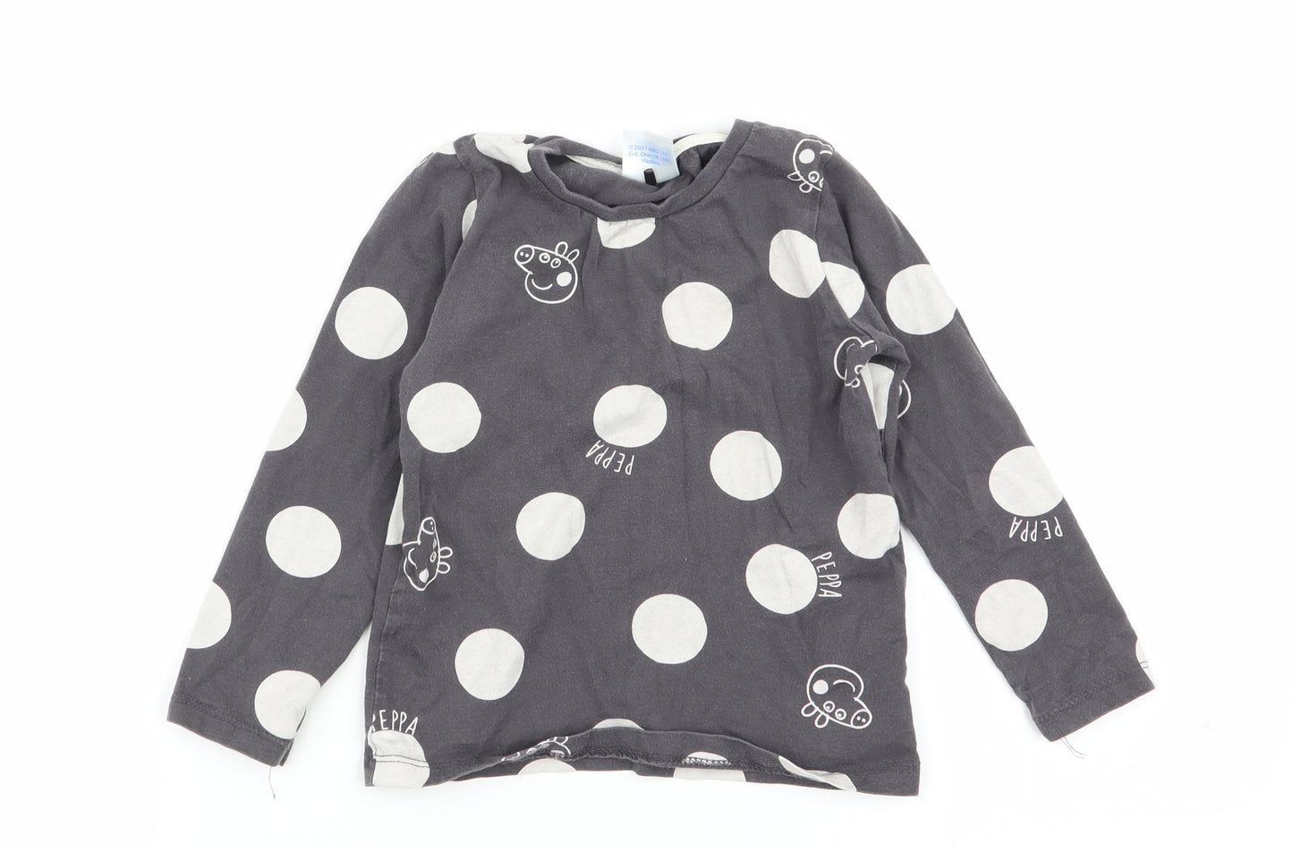 Asda George Girls Grey Polka Dot  Basic T-Shirt Size 2-3 Years  - peppa pig