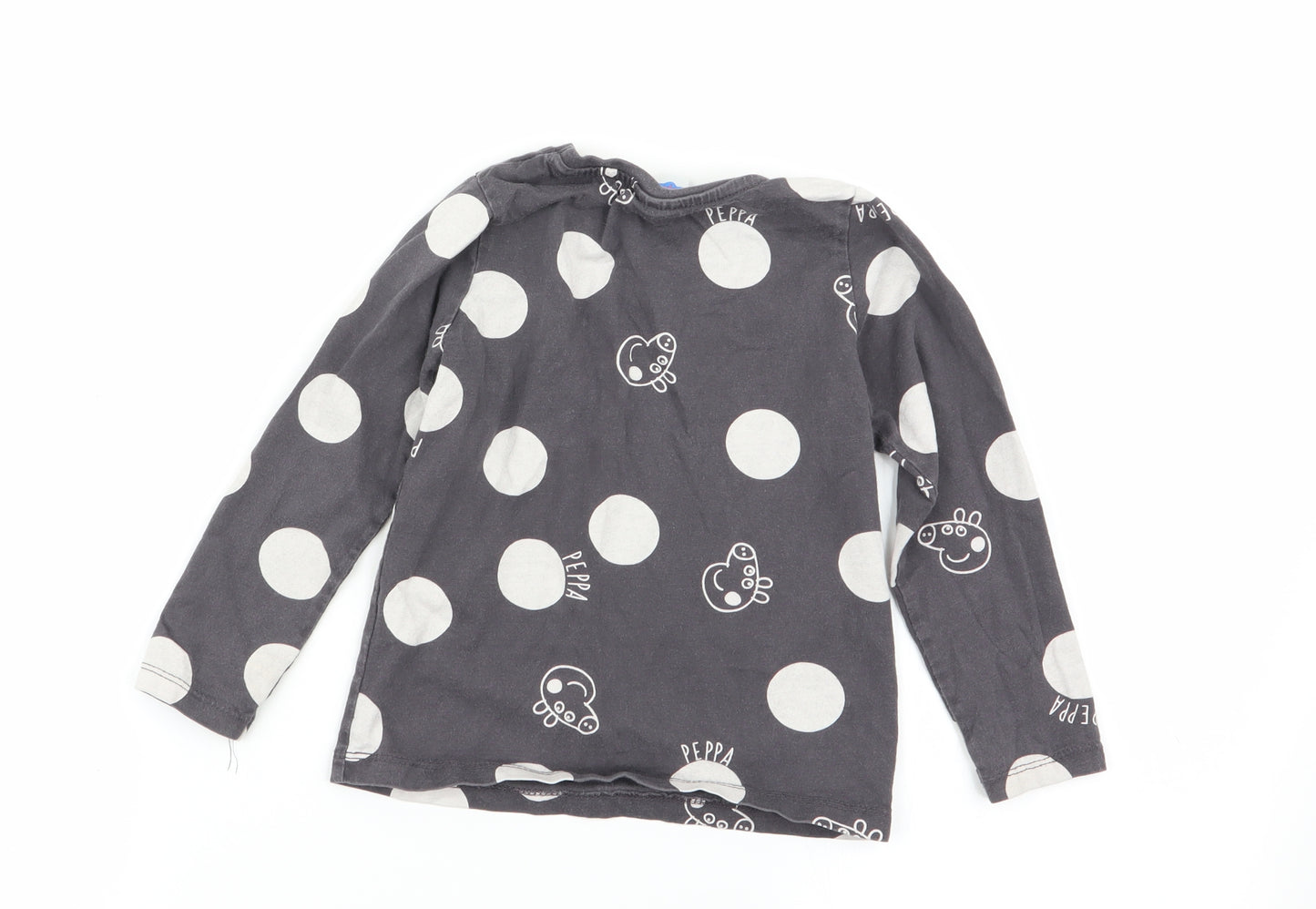 Asda George Girls Grey Polka Dot  Basic T-Shirt Size 2-3 Years  - peppa pig