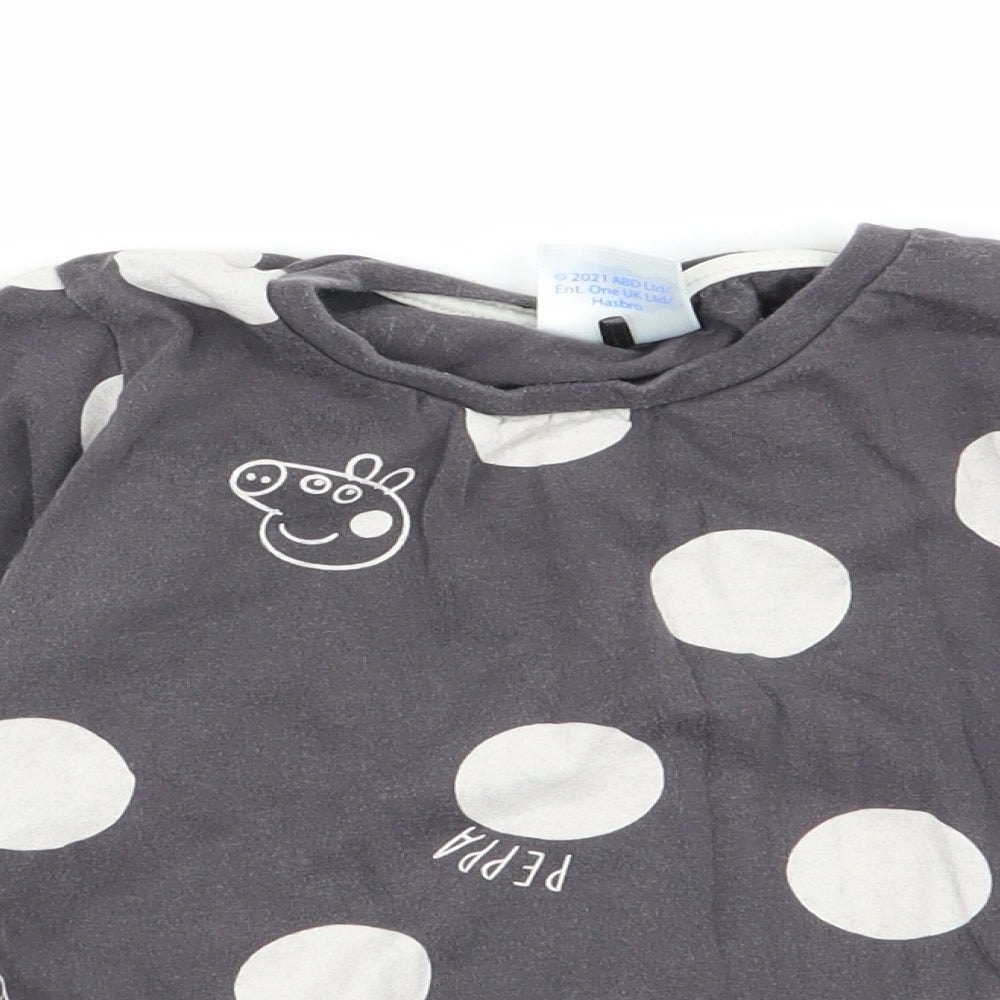 Asda George Girls Grey Polka Dot  Basic T-Shirt Size 2-3 Years  - peppa pig