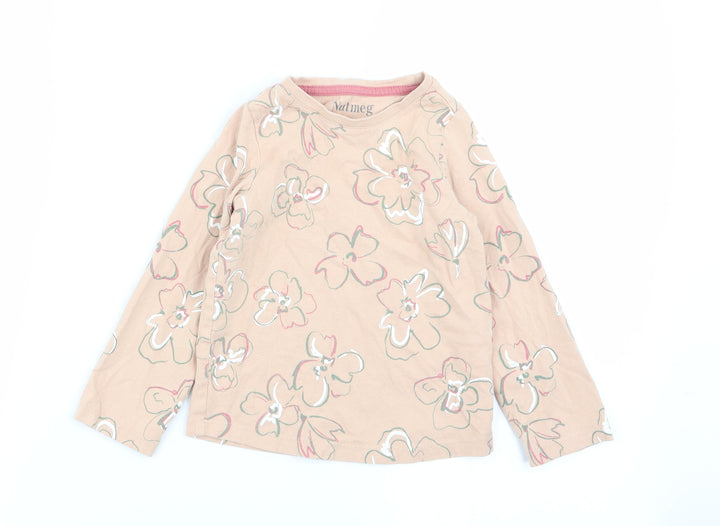 Nutmeg Girls Beige Floral Basic T-Shirt Size 3-4 Years