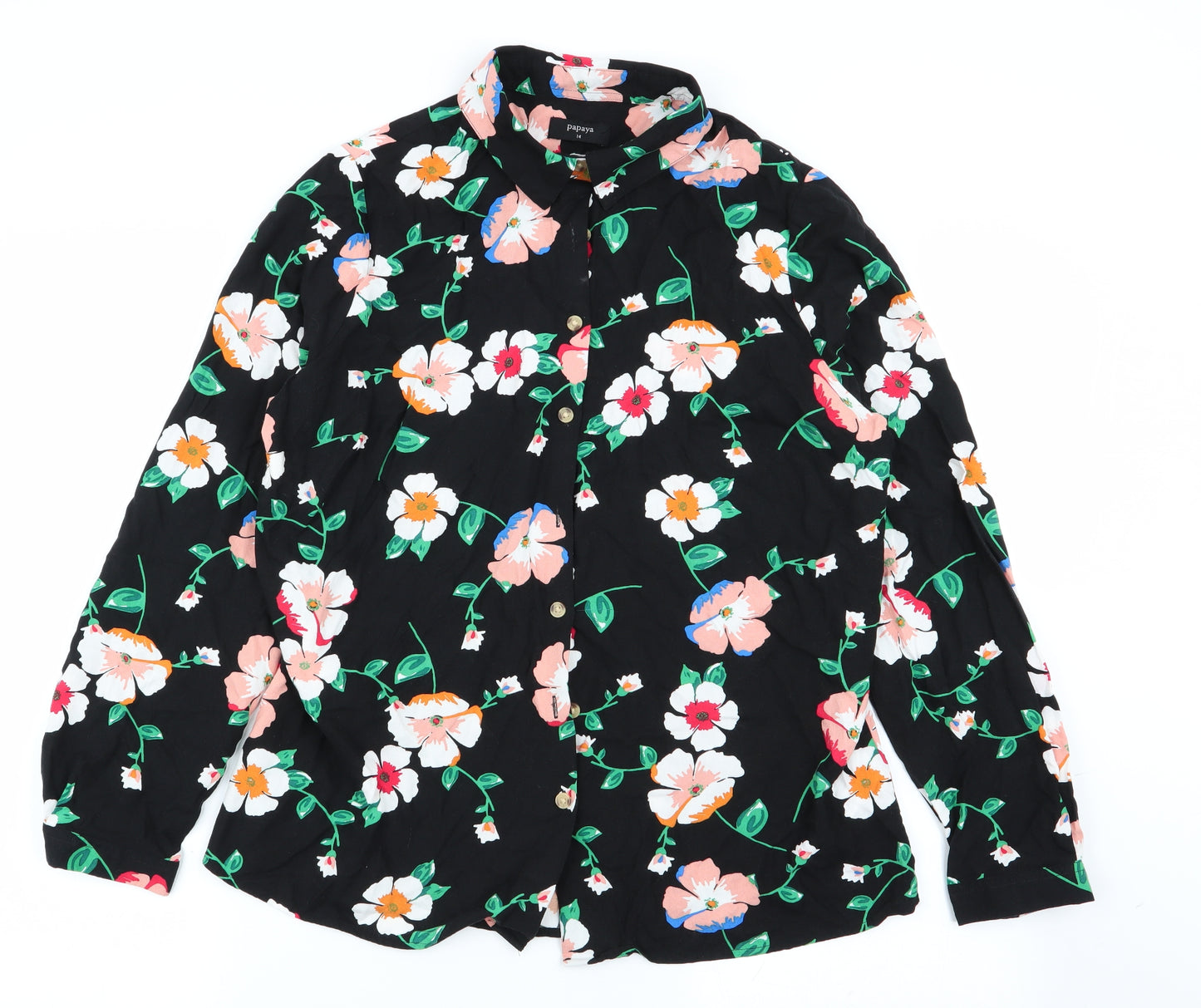 Papaya Womens Black Floral  Basic Button-Up Size 14