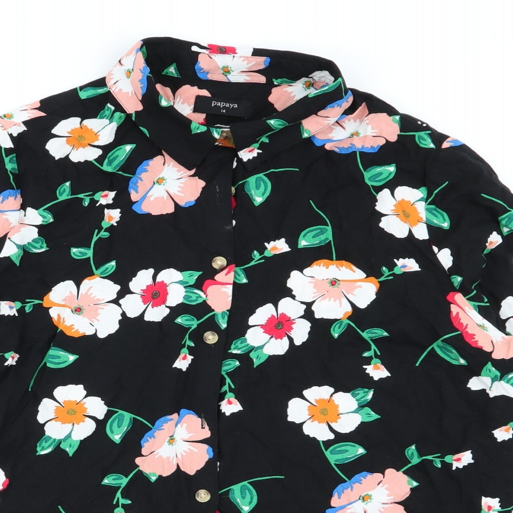 Papaya Womens Black Floral  Basic Button-Up Size 14