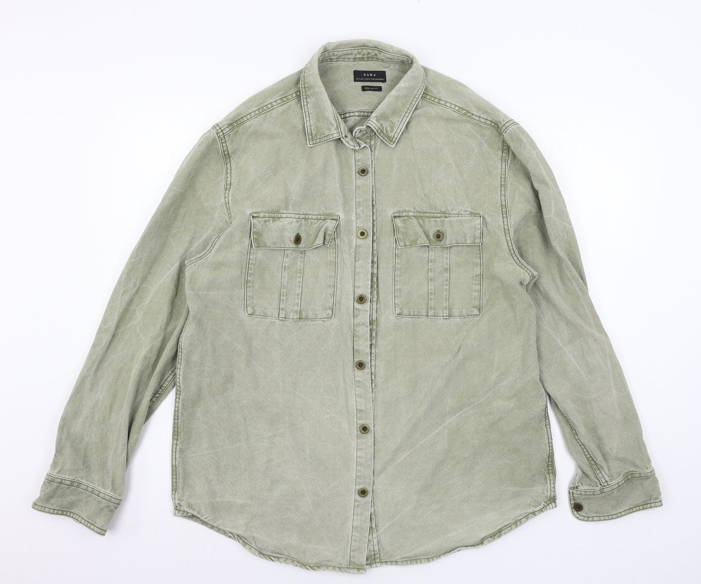 Zara Mens Green  Denim  Button-Up Size XL