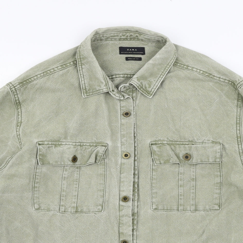 Zara Mens Green  Denim  Button-Up Size XL