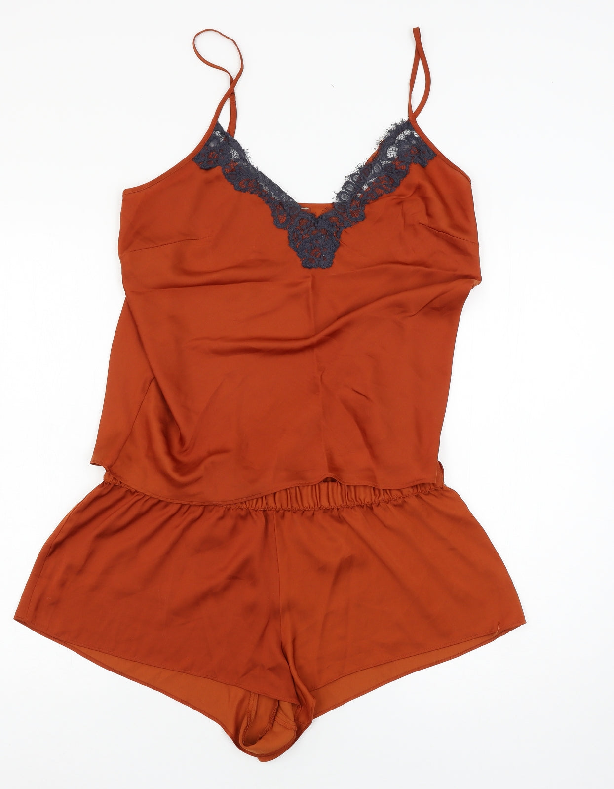 Jenny Packham Womens Orange Solid Satin Cami Pyjama Set Size 12