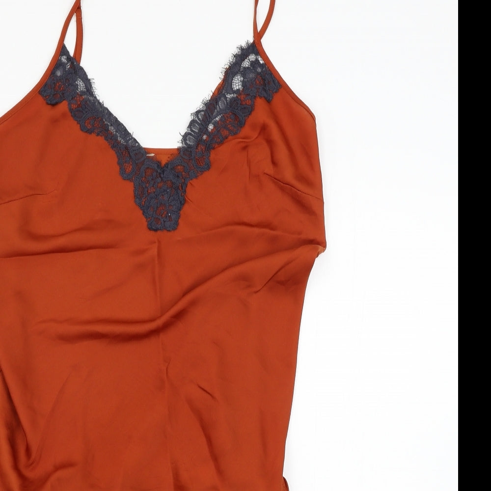 Jenny Packham Womens Orange Solid Satin Cami Pyjama Set Size 12