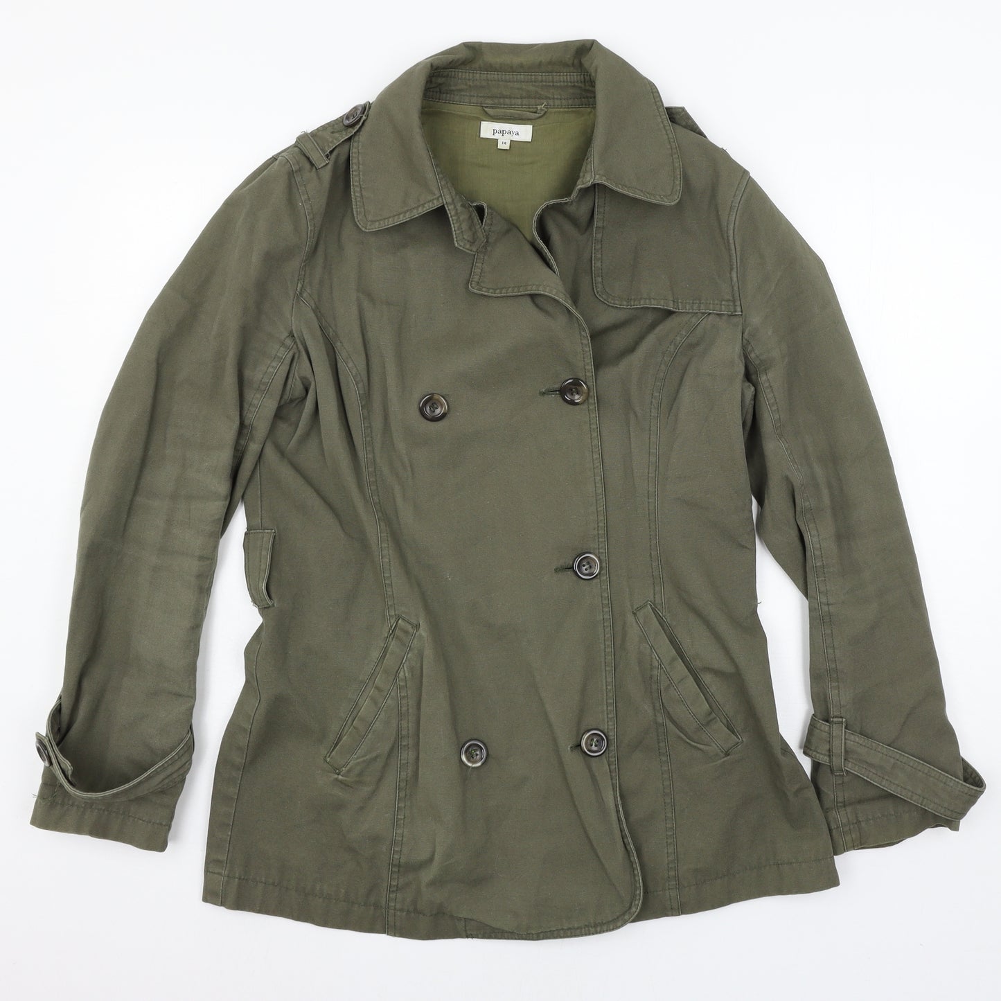 Papaya Womens Green  Denim Pea Coat Coat Size 14