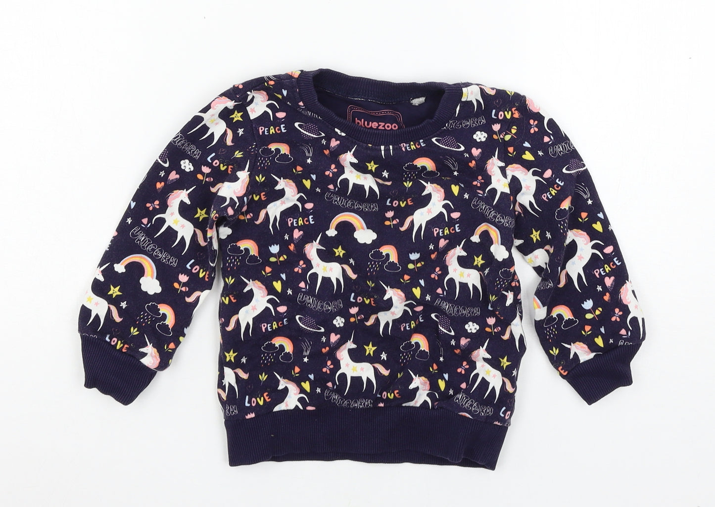 Blue Zoo Girls Blue Geometric Jersey Pullover Sweatshirt Size 2-3 Years  - Unicorn