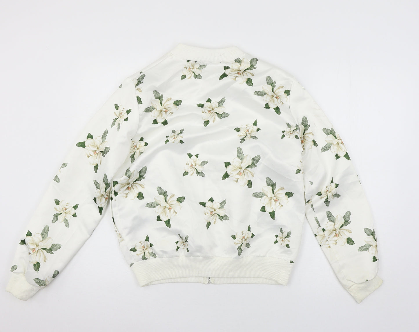 Capsule Womens White Floral Satin Bomber Jacket Jacket Size 10