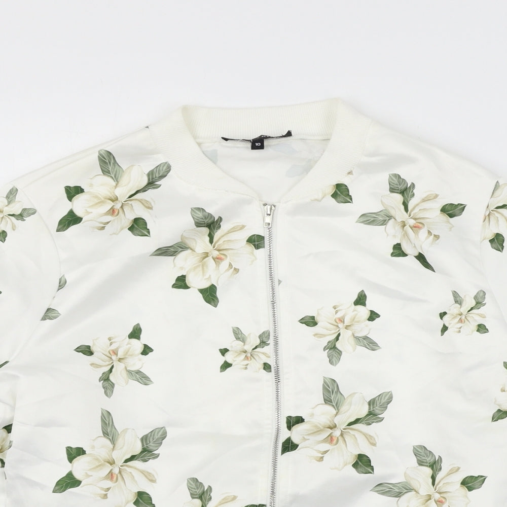 Capsule Womens White Floral Satin Bomber Jacket Jacket Size 10