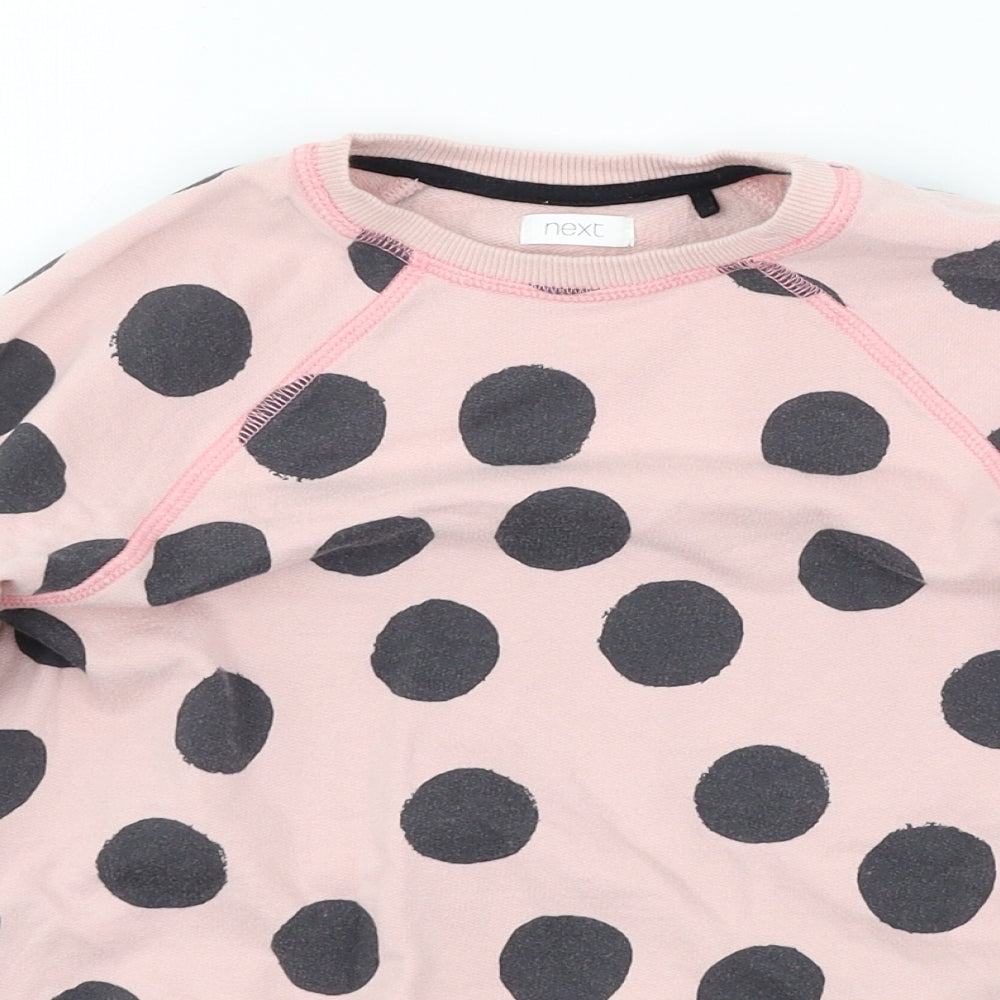 NEXT Girls Pink Polka Dot Jersey Pullover Sweatshirt Size 5 Years