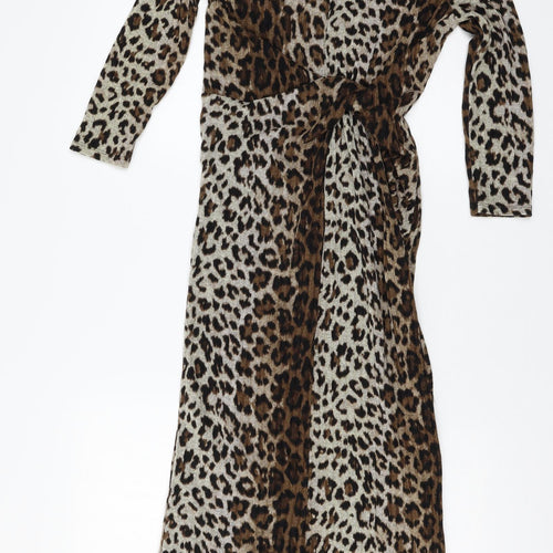 Bershka Womens Brown Animal Print Jersey Bodycon  Size XS