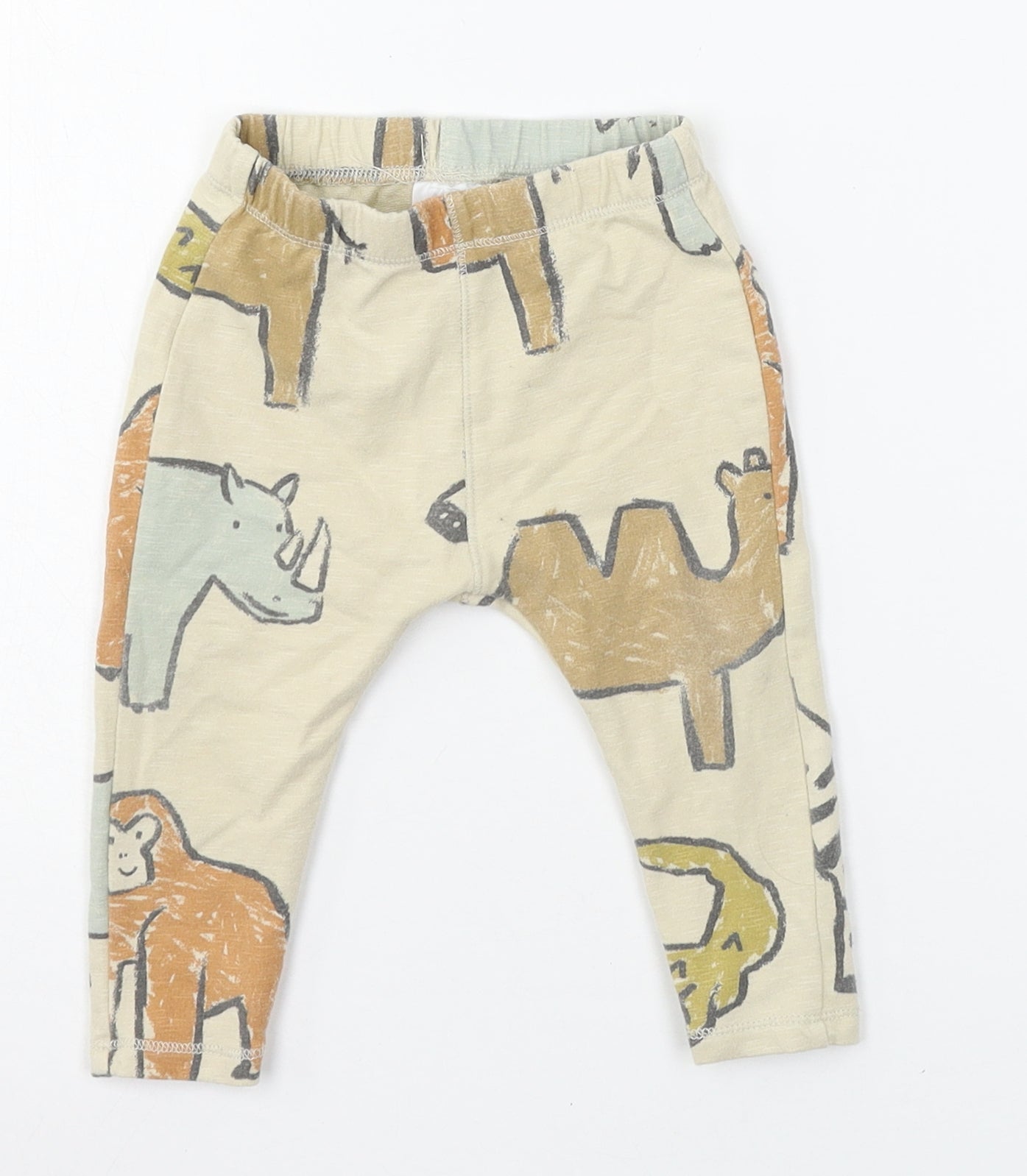 Zara Boys Beige Geometric Jersey Jogger Trousers Size 12-18 Months  - Animals