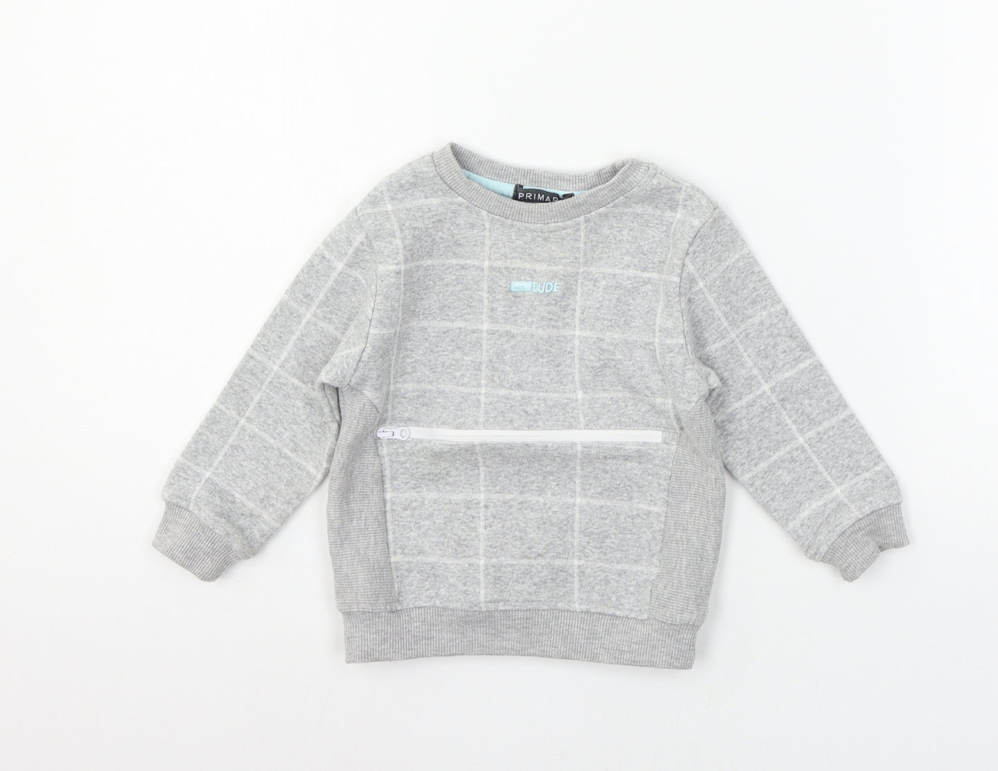 Primark Boys Grey Check Jersey Pullover Jumper Size 12-18 Months  - dude