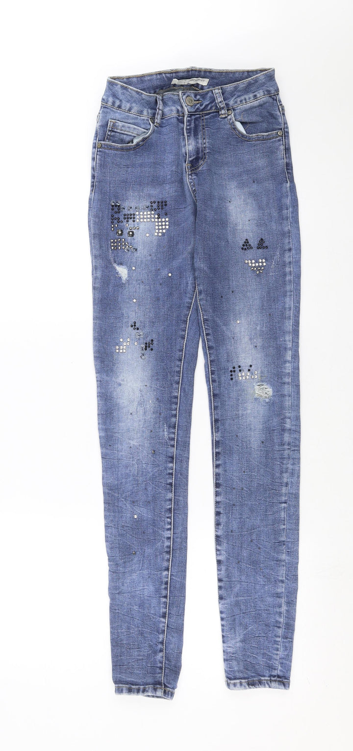 Monday Womens Blue Denim Skinny Jeans Size S L31 in - beaded