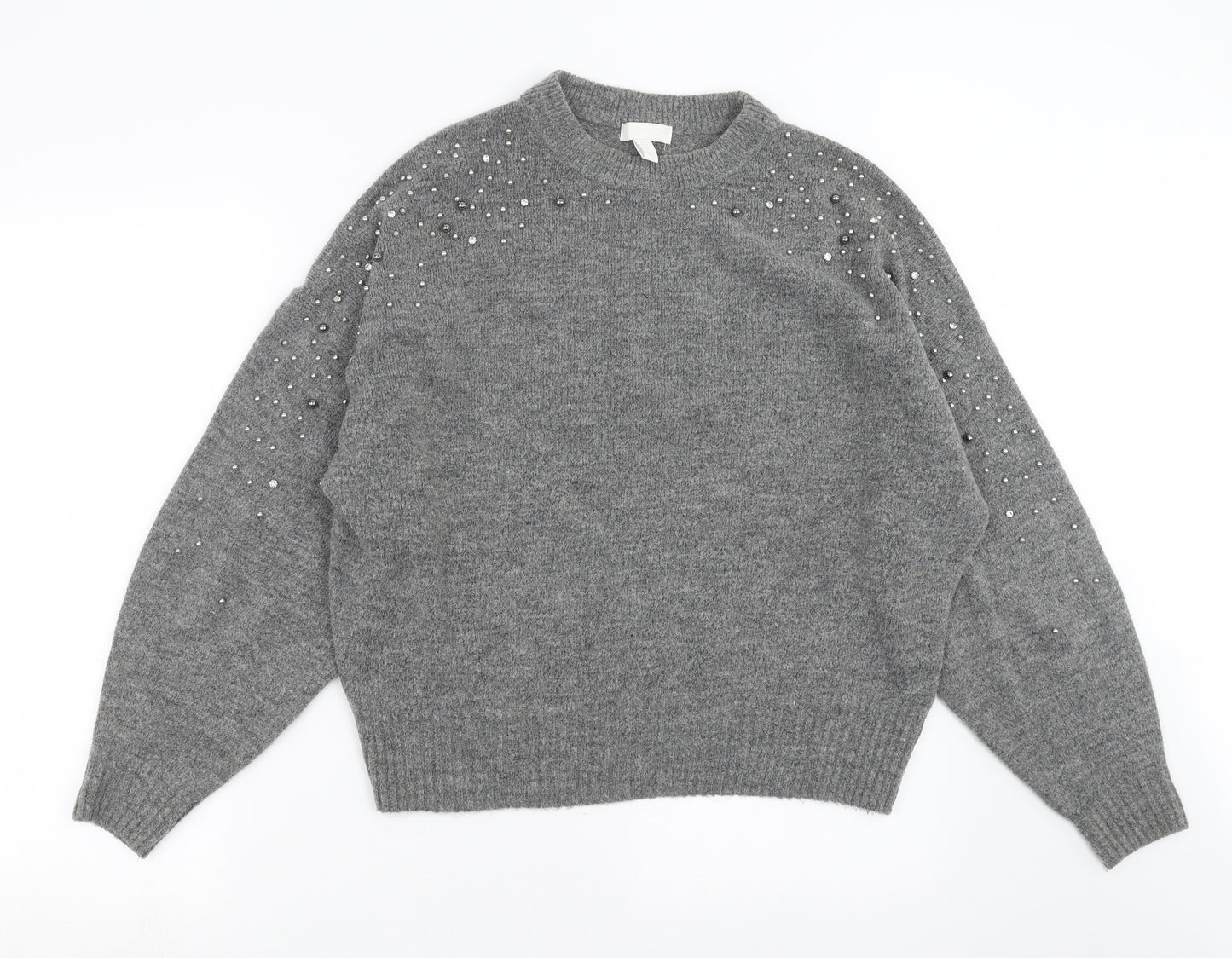 H&M Womens Grey  Knit Pullover Jumper Size M  - beaded detail