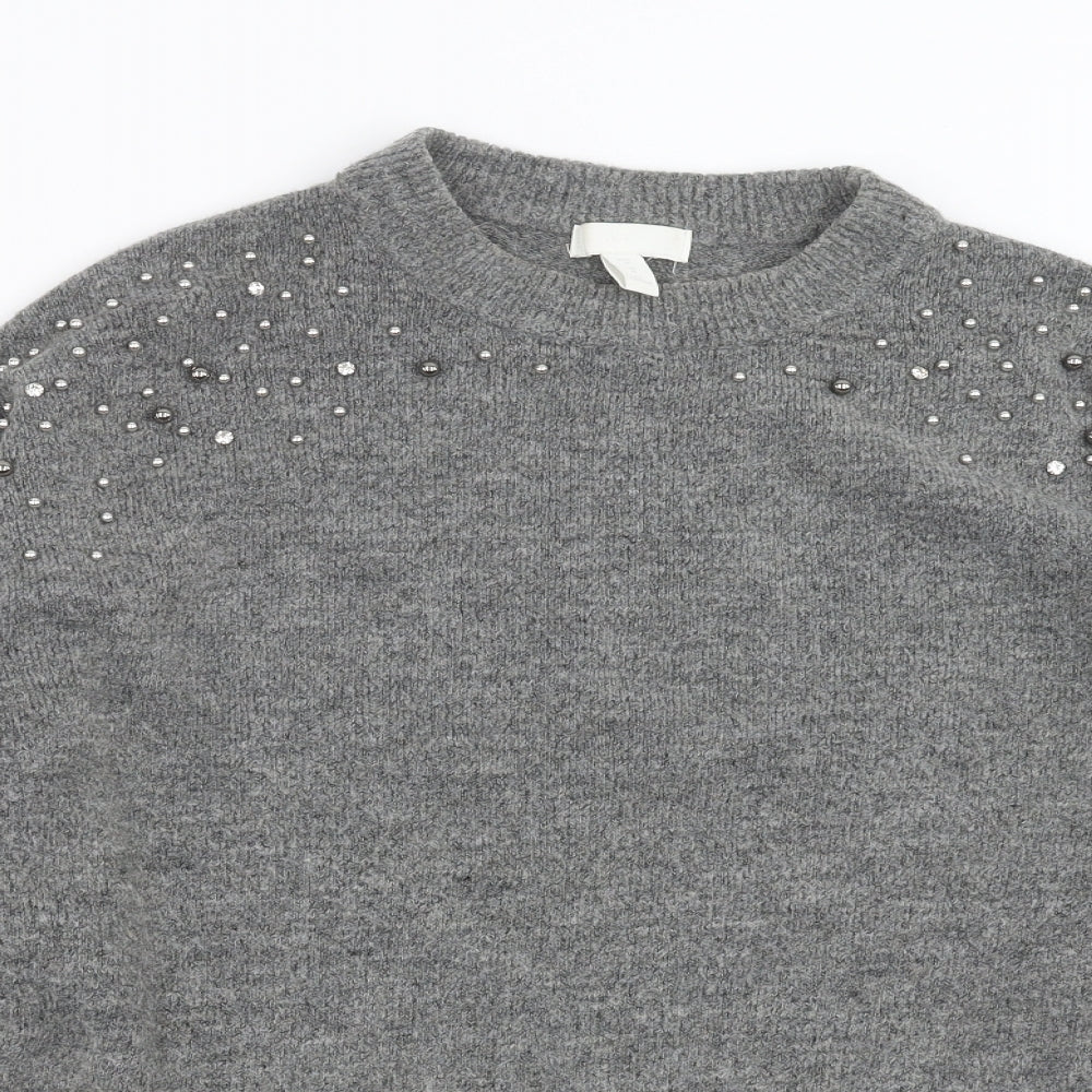 H&M Womens Grey  Knit Pullover Jumper Size M  - beaded detail