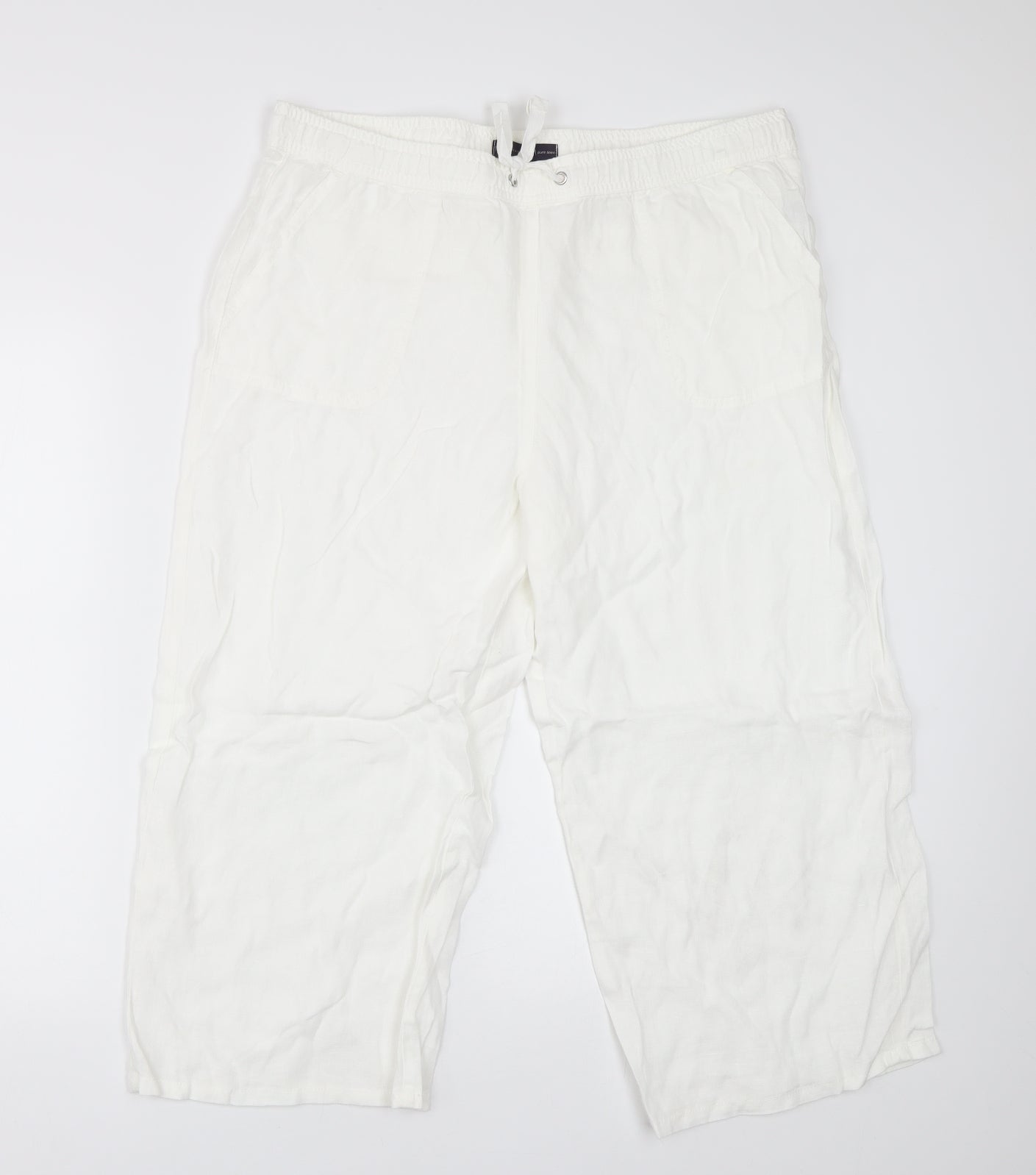 M&S Womens White   Cropped Trousers Size 16 L21 in