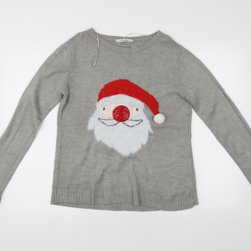 Peacocks Womens Grey  Knit Pullover Jumper Size M  - Christmas Santa