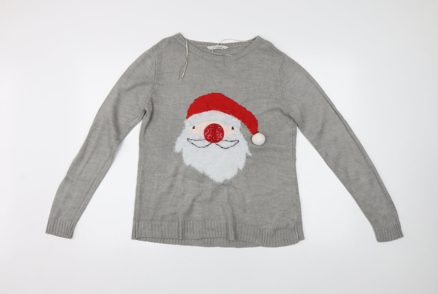 Peacocks Womens Grey  Knit Pullover Jumper Size M  - Christmas Santa