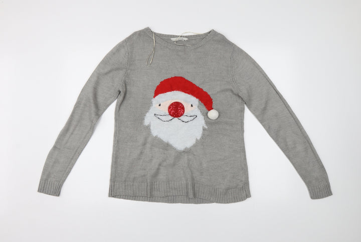 Peacocks Womens Grey  Knit Pullover Jumper Size M  - Christmas Santa