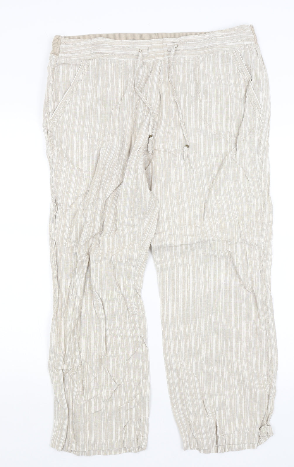 M&S Womens Beige Striped  Trousers  Size 16 L27 in
