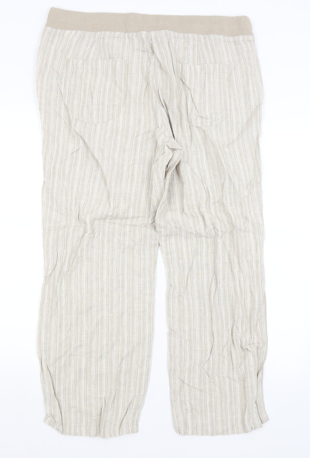 M&S Womens Beige Striped  Trousers  Size 16 L27 in